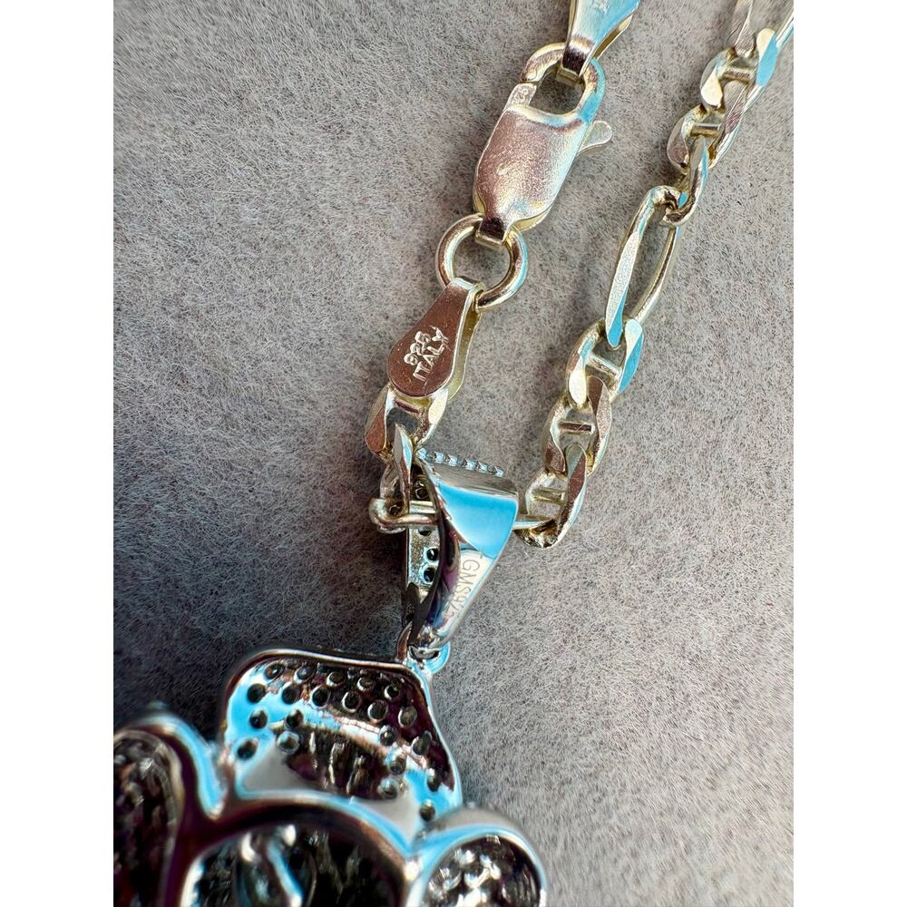 NEW 2ct. Moissanite Rose Pendant & 17" Figaro Chain, Stamped - Picture 4 of 8